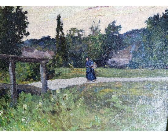 Paesaggio della campagna francese pittore COPPENOLLE EDMOND 1846 -1914