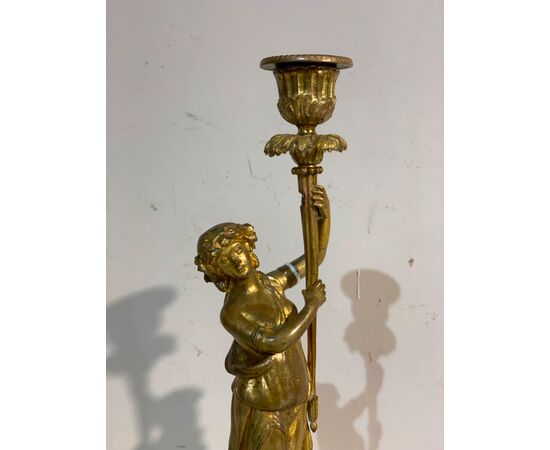 COPPIA DI CANDELABRI CON VESTALI META' DEL XIX SECOLO