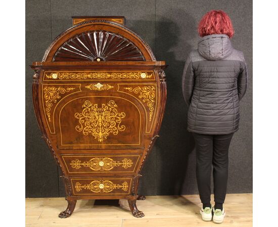 Grande secrétaire austriaco intarsiato in stile Biedermeier