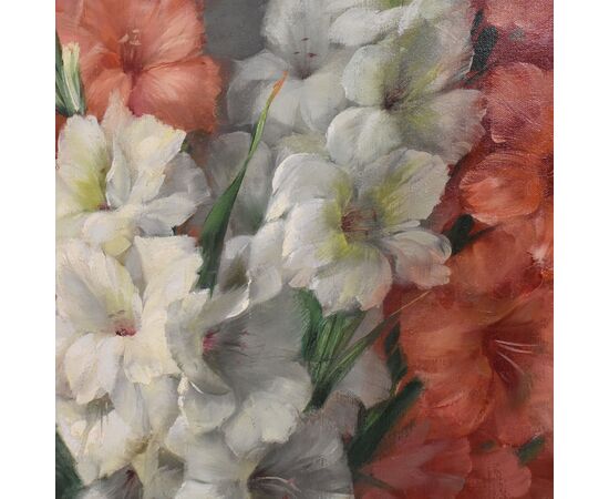 DIPINTI ANTICHI FIORI DI IRIS E GERBERE, GRANDE OLIO SU TELA, ART DECO, JULIEN STAPPERS. (QF674)