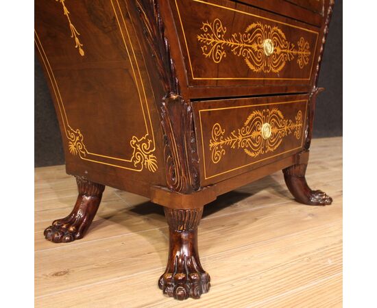 Grande secrétaire austriaco intarsiato in stile Biedermeier