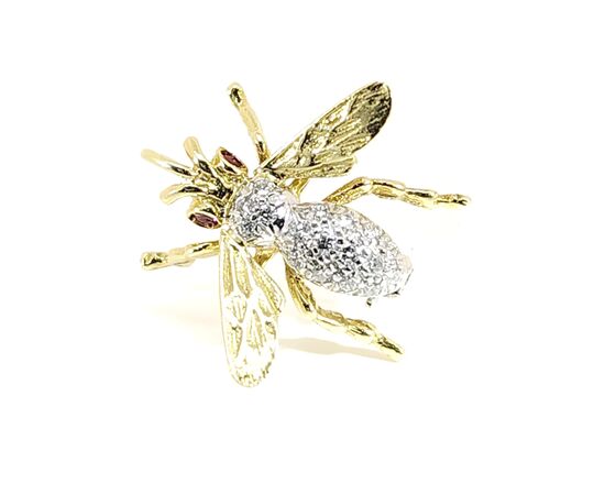 SPILLA   APE IN ORO CON DIAMANTI  E RUBINI