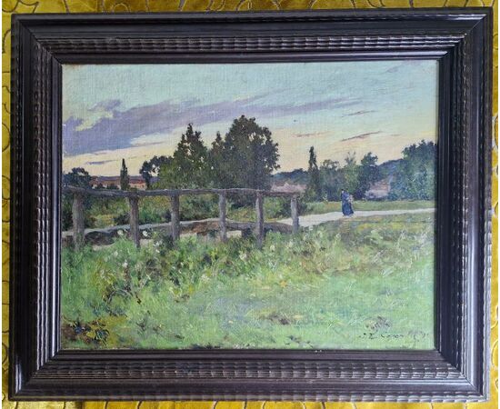 Paesaggio della campagna francese pittore COPPENOLLE EDMOND 1846 -1914