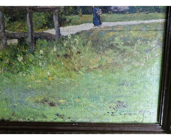 Paesaggio della campagna francese pittore COPPENOLLE EDMOND 1846 -1914