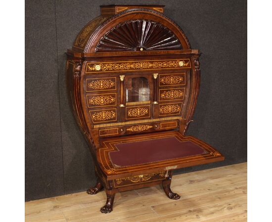 Grande secrétaire austriaco intarsiato in stile Biedermeier