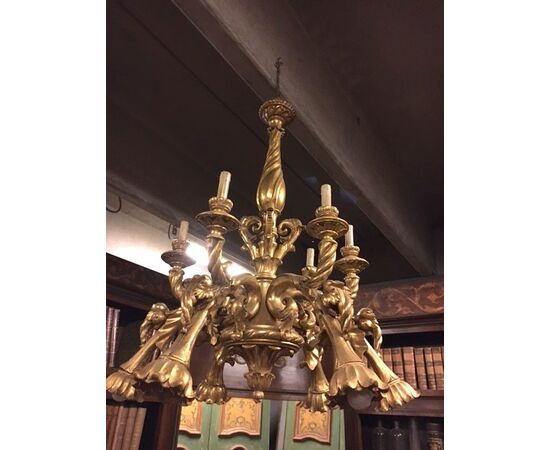 lamp171 - chandelier in gilded wood and carved with flowers, cm circ. 84 xh 108     