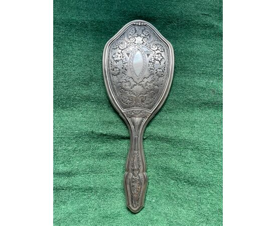 Silver mirror engraved with floral and neoclassical motifs Unknown punch.     
