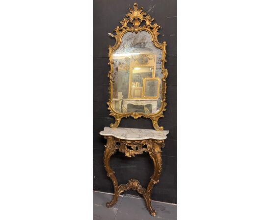 SPECC564 - Consolle con piano in marmo e specchiera, epoca '800, misure cm L 75 x H 216 x P 40