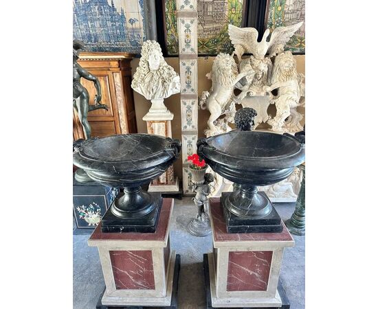  Coppia di Vasi in Marmo Grand Antique con Basi