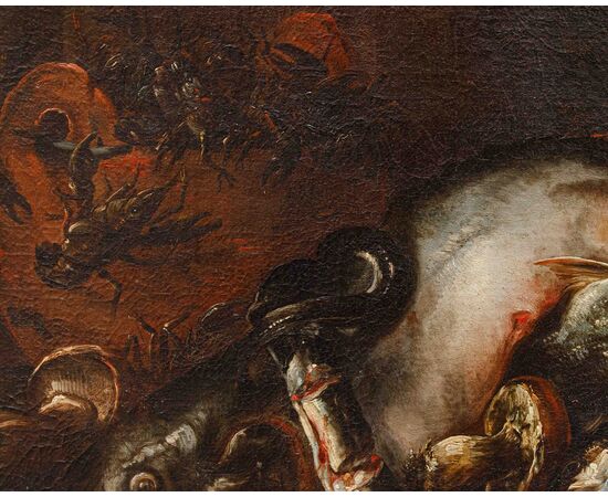 Felice Boselli (Piacenza 1650 –Parma 1732), Natura morta con pesci, gamberi e funghi