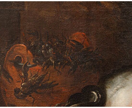 Felice Boselli (Piacenza 1650 –Parma 1732), Natura morta con pesci, gamberi e funghi