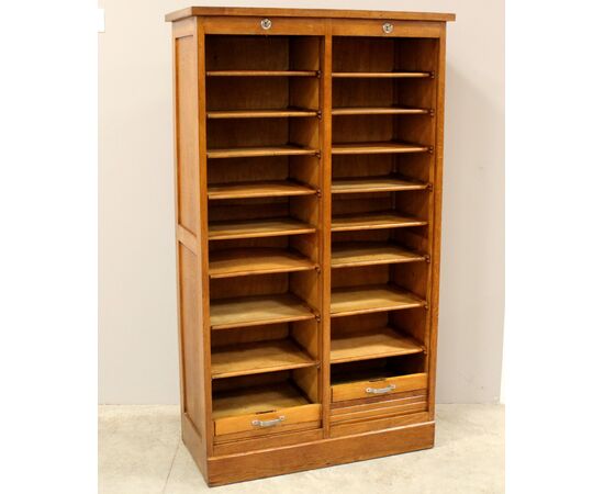 Antico classificatore archivio schedario serranda in rovere