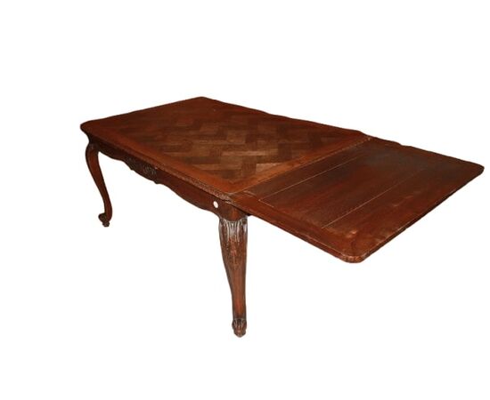 Tavolo Provenzale Francese del XIX secolo In Legno di Rovere con piano parquettato