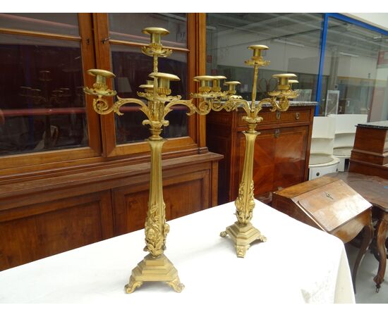 Coppia di grandi candelabri in bronzo Napoleone III 1870 Piemonte
