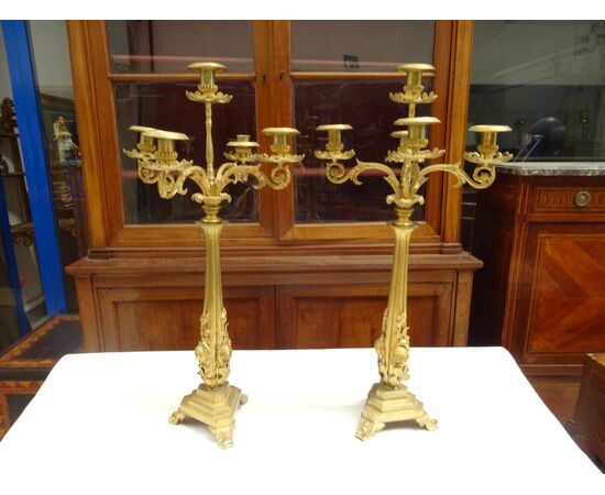 Coppia di grandi candelabri in bronzo Napoleone III 1870 Piemonte