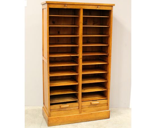 Antico classificatore archivio schedario serranda in rovere