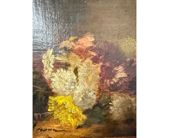 Antico piccolo dipinto ad olio su tela natura morta XIX, 29x39cm