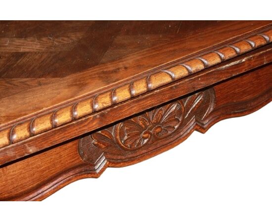 Tavolo Provenzale Francese del XIX secolo In Legno di Rovere con piano parquettato