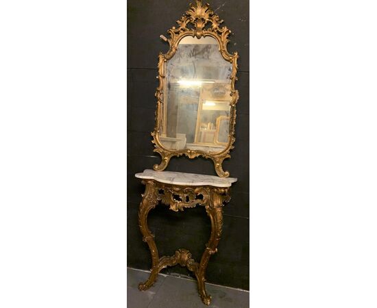 SPECC564 - Consolle con piano in marmo e specchiera, epoca '800, misure cm L 75 x H 216 x P 40