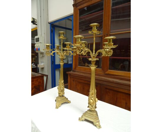 Coppia di grandi candelabri in bronzo Napoleone III 1870 Piemonte