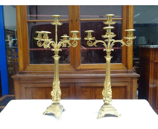 Coppia di grandi candelabri in bronzo Napoleone III 1870 Piemonte