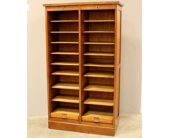 Antico classificatore archivio schedario serranda in rovere