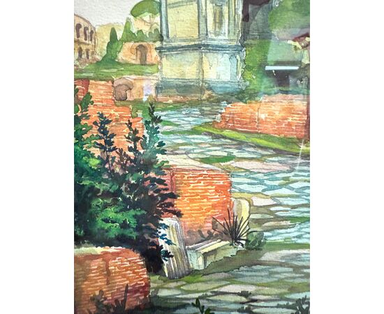 Antico dipinto ad acquarello fori romani. Roma XIX sec., 64x44 cm