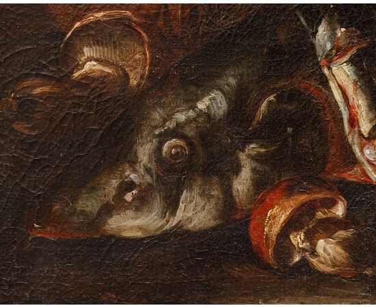 Felice Boselli (Piacenza 1650 –Parma 1732), Natura morta con pesci, gamberi e funghi