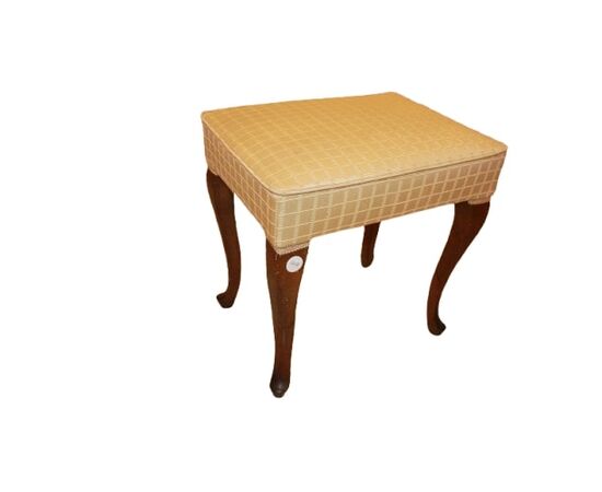 Sgabello Francese di fine 1800 in Legno di noce con tessuto bianco