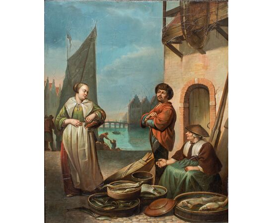 Seguace di Hendrick Maertensz Rokes detto Sorgh (Rotterdam, 1610 o 1611 - 1670), Scena di mercato