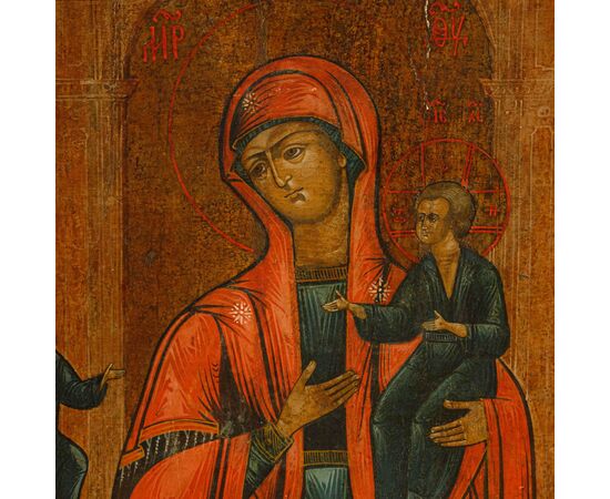 Russia, XIX secolo, Icona Madonna con Bambino e committente