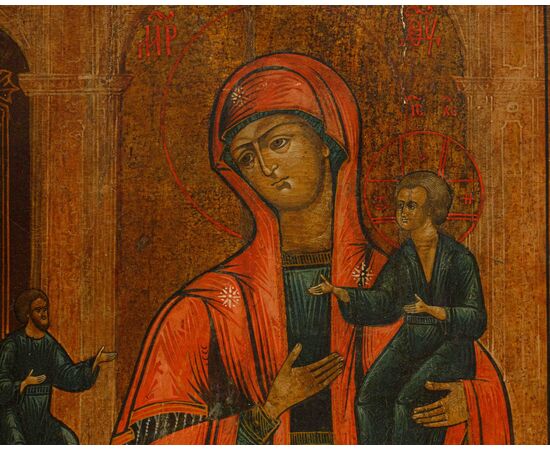 Russia, XIX secolo, Icona Madonna con Bambino e committente