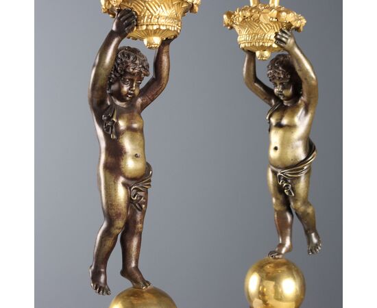 Coppia di Candelabri in Stile Napoleone III Italia Metà '900