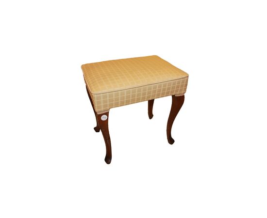 Sgabello Francese di fine 1800 in Legno di noce con tessuto bianco