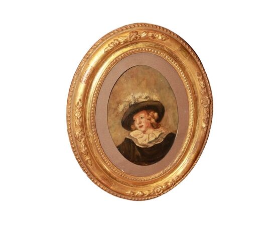 Coppia di oli su cartoncino raffigurante Ritratti XIX secolo