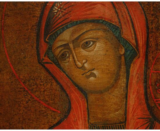 Russia, XIX secolo, Icona Madonna con Bambino e committente