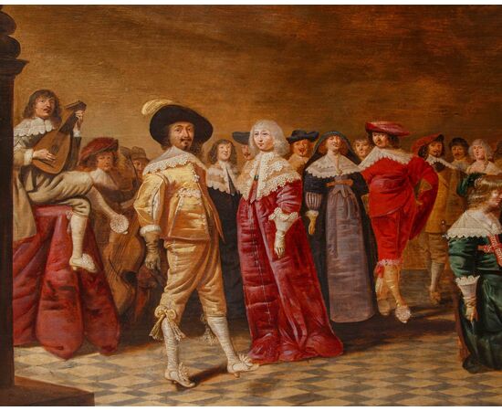 Jan Jansz. Westerbaen I (L’Aia, 1600 – 1686), Scena di ballo – la giarrettiera