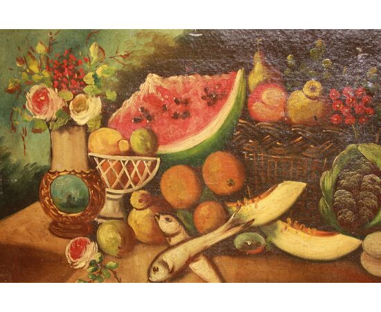 Coppia di oli su tela italiani del 1700 raffiguranti Nature Morte