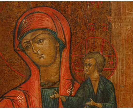 Russia, XIX secolo, Icona Madonna con Bambino e committente