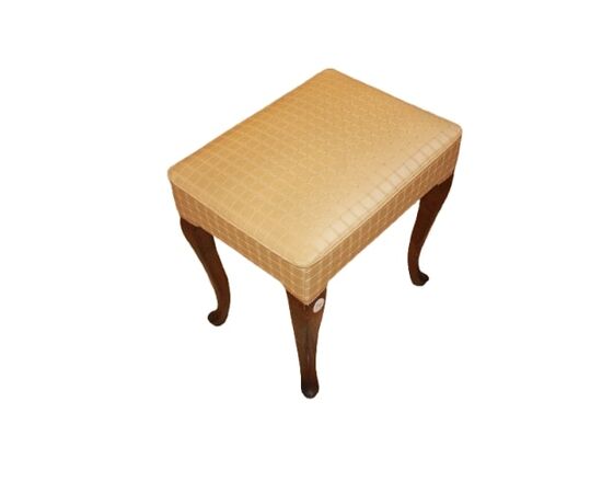 Sgabello Francese di fine 1800 in Legno di noce con tessuto bianco