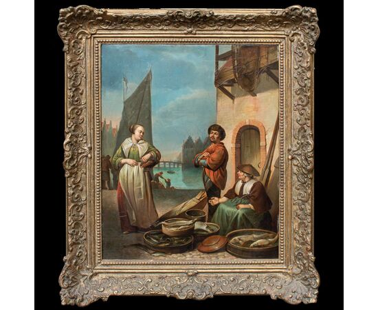 Seguace di Hendrick Maertensz Rokes detto Sorgh (Rotterdam, 1610 o 1611 - 1670), Scena di mercato