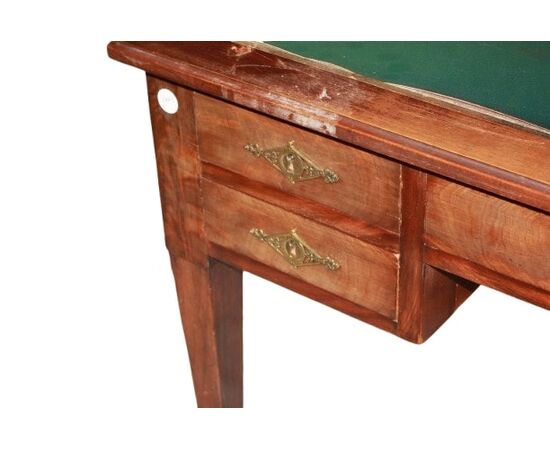 Scrivania Stile Impero in Piuma di Mogano di metà 1800 con Piano in Pelle Verde