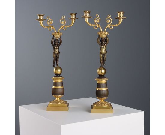 Coppia di Candelabri in Stile Napoleone III Italia Metà '900