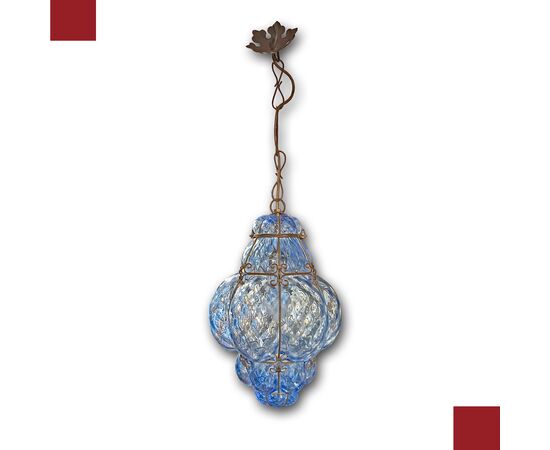 LAMPADA IN VETRO BLU DI MURANO PRIMI DEL XX SECOLO
