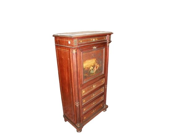 Secretaire francese stile Napoleone III Dipinto con scena galante Vernis Martin