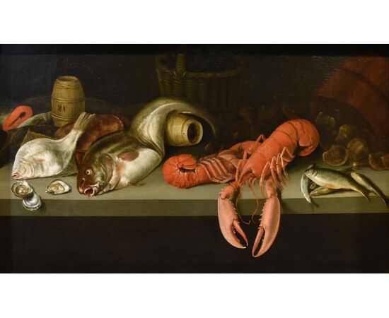 Natura morta con ostriche, pesci ed astici, Alexander van Adriaenssen (Anversa, 1587 - 1661)