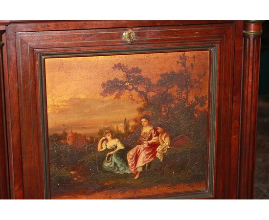 Secretaire francese stile Napoleone III Dipinto con scena galante Vernis Martin