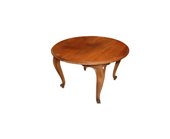 Tavolo Provenzale con Piano Circolare allungabile del 1800 In Legno Di Noce