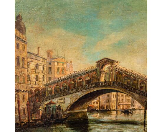 Giovanni Bonomi (Venezia, attivo nella seconda metà del XIX secolo), Veduta con il Ponte di Rialto
