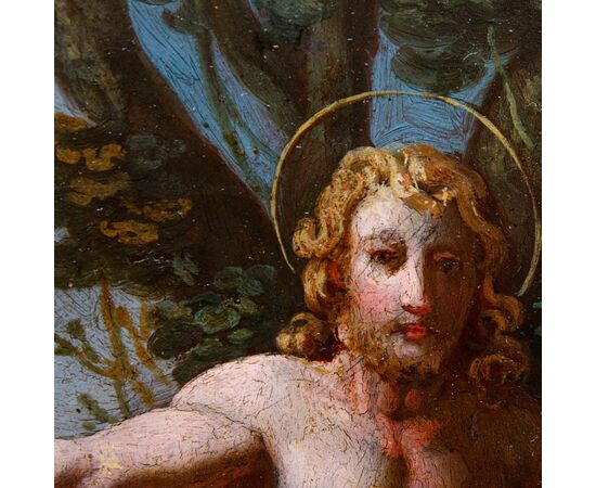XVII secolo, scuola dei Carracci, San Giovanni Battista che annuncia la venuta di Cristo